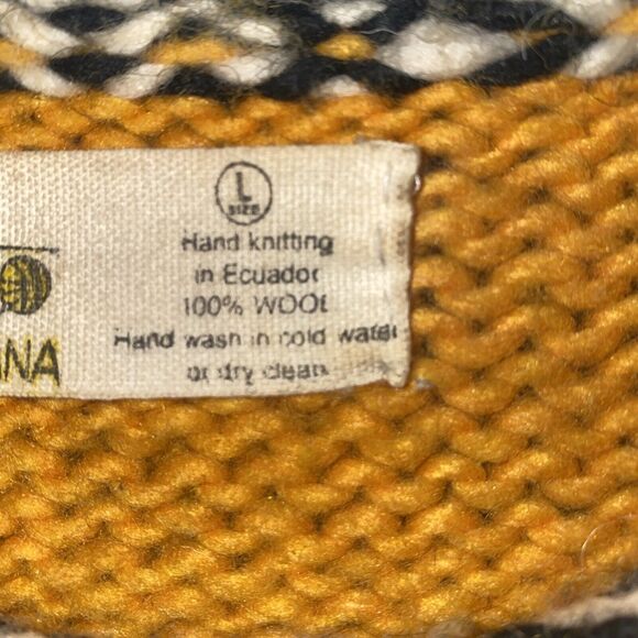 Vintage Pura Lana Tribal Colorblock Ecuador 100% Wool Western Aztec Indian Rare - Picture 8 of 10